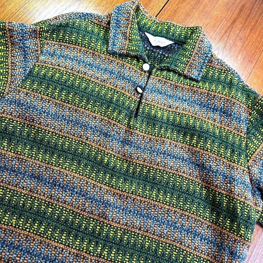 Vintage Selkirk 100% Wool Sweater Blue‎ Green Red Women/Men Sz L Aztec Icelandic